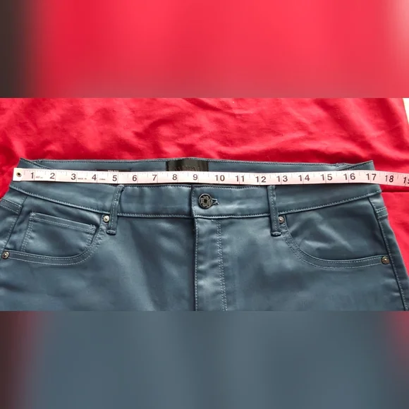 WHBM Blue Faux Leather High Rise Skinny Pants, Size 14 - Picture 5 of 9